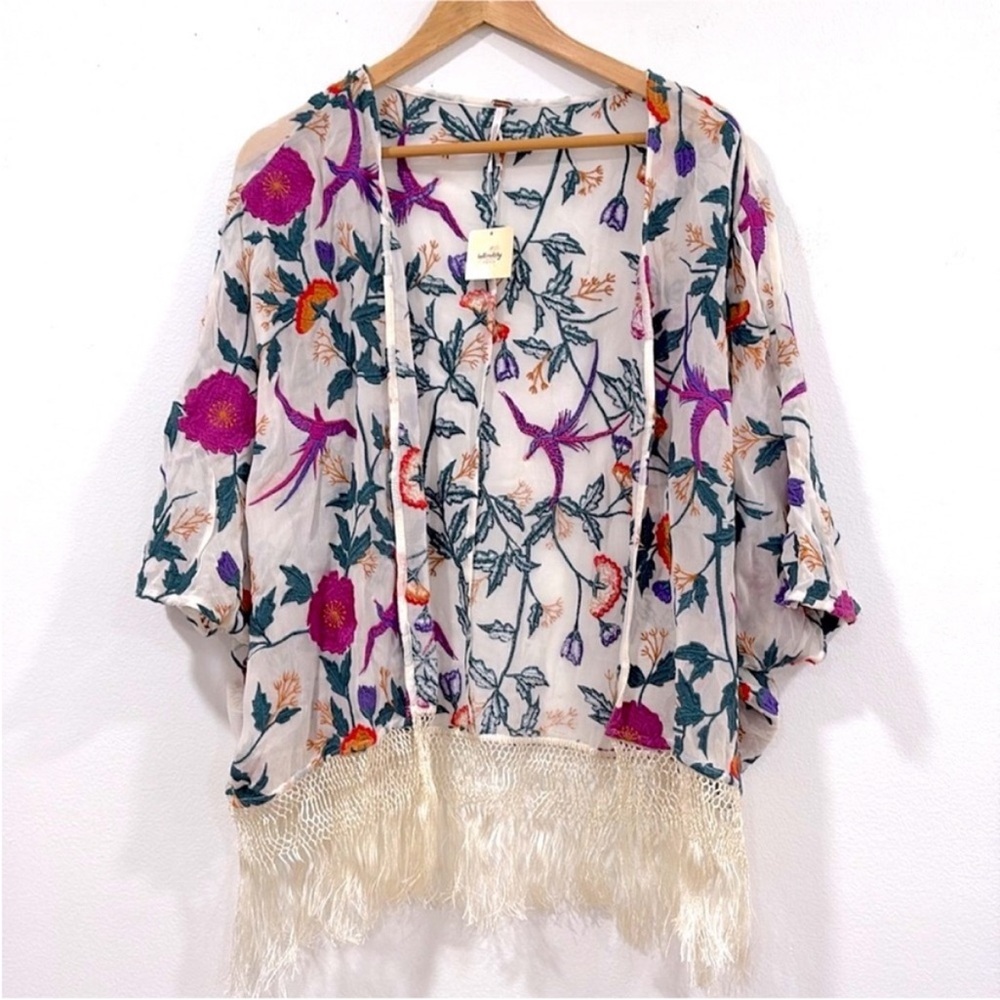 Free People Embroidered Floral Cover Up Kimono Wrap, Size XS, NWT